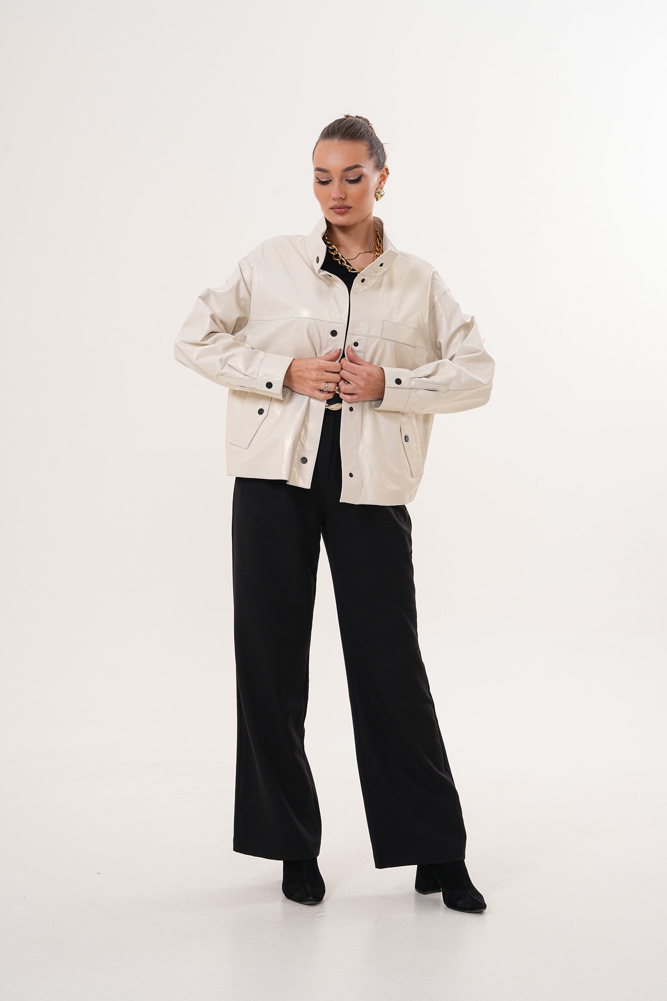 The Velmira Reversible Ivory Leather Women Jacket