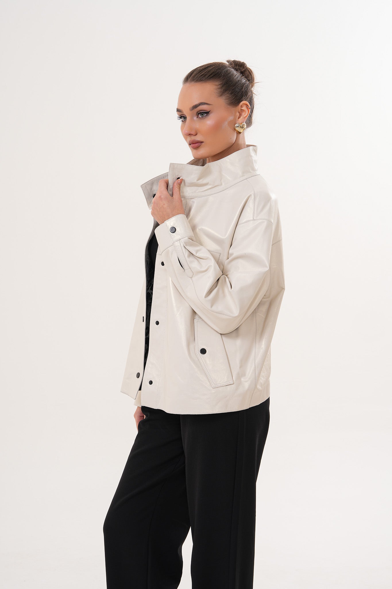 The Velmira Reversible Ivory Leather Women Jacket