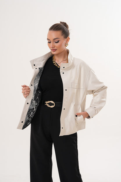 The Velmira Reversible Ivory Leather Women Jacket