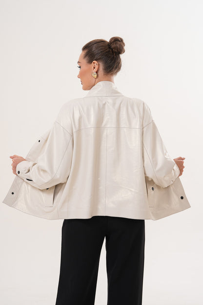 The Velmira Reversible Ivory Leather Women Jacket