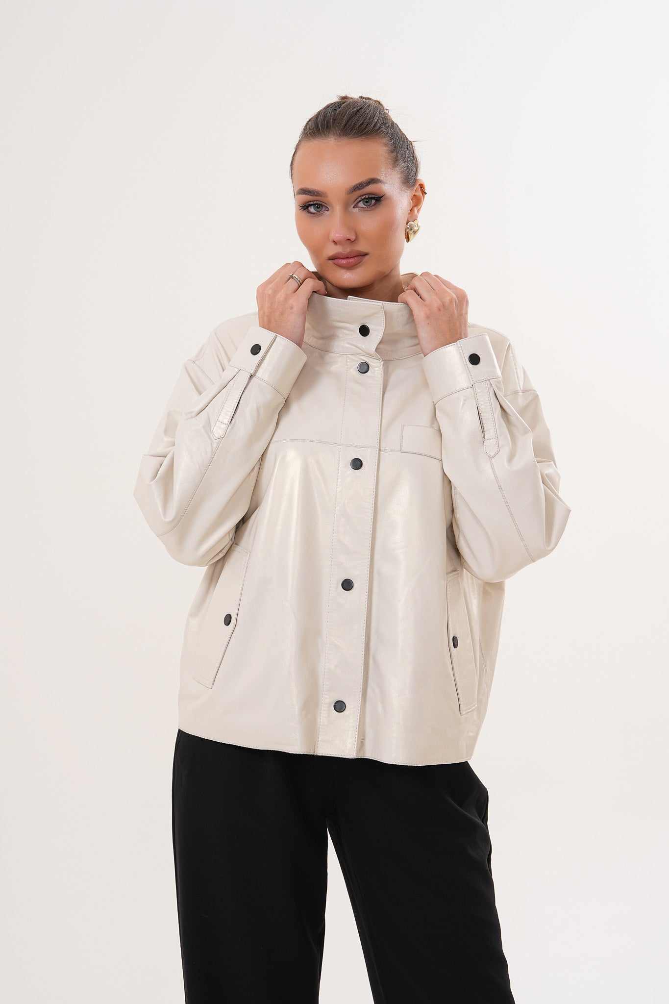 The Velmira Reversible Ivory Leather Women Jacket