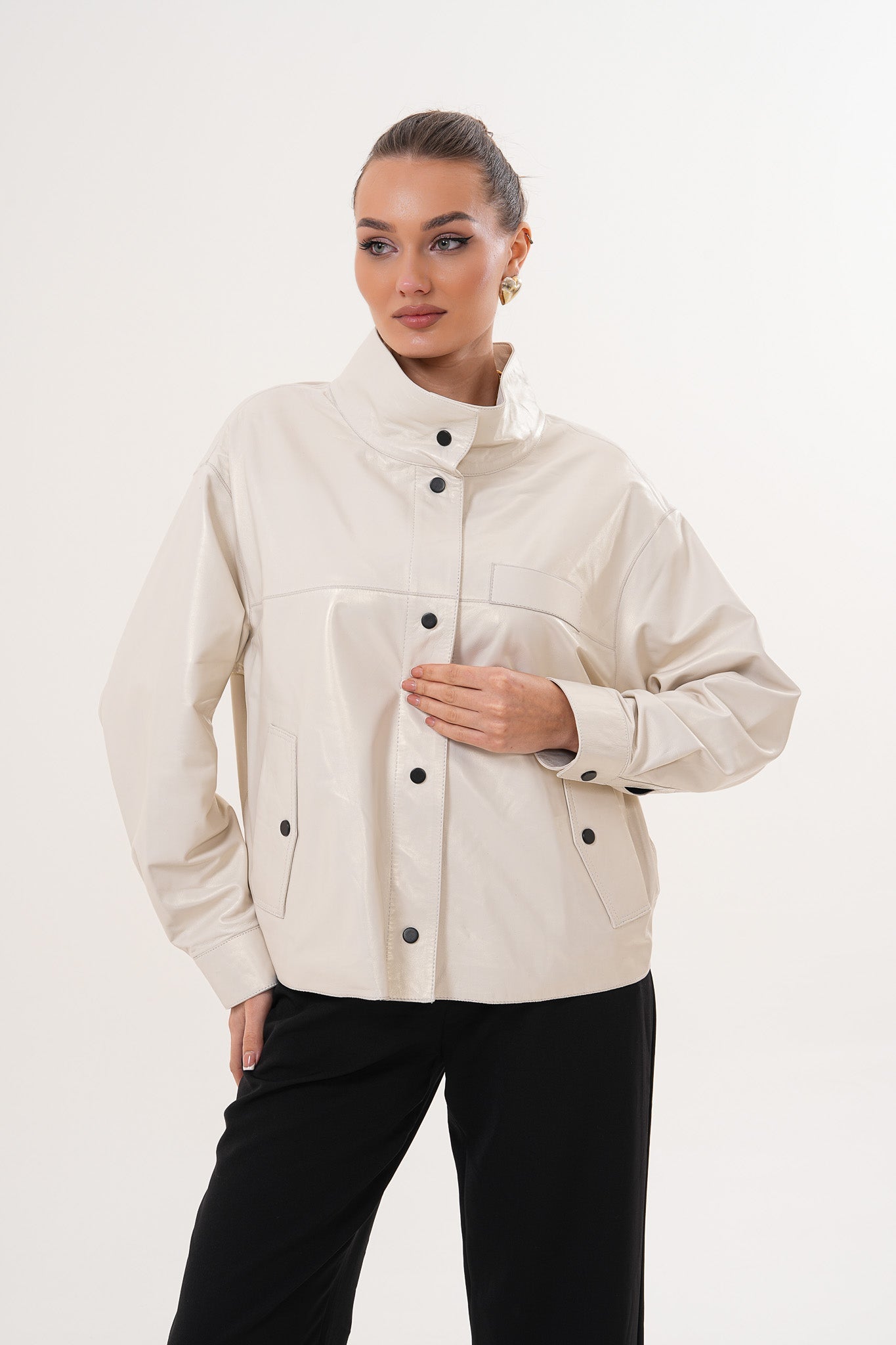 The Velmira Reversible Ivory Leather Women Jacket