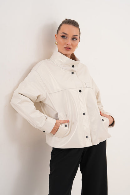 The Velmira Reversible Ivory Leather Women Jacket