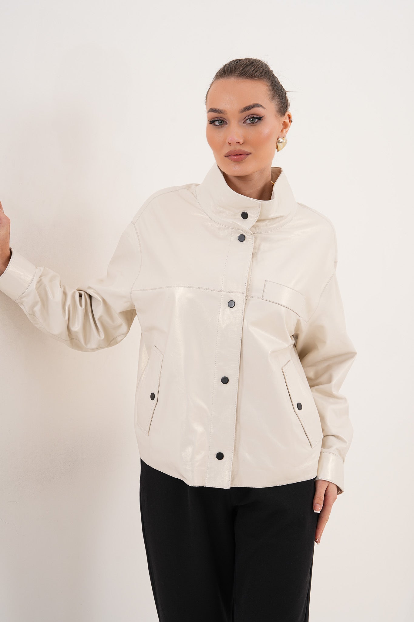 The Velmira Reversible Ivory Leather Women Jacket