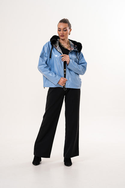 Vinci Leather Shoes The Velora Sky Blue Reversible Lambskin Women Leather Jacket