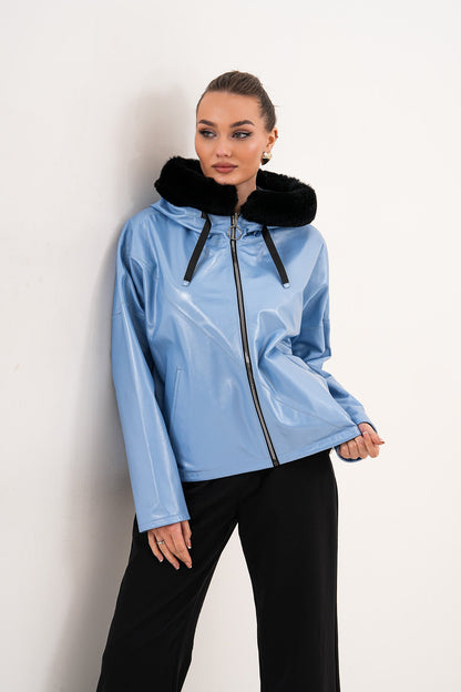 Vinci Leather Shoes The Velora Sky Blue Reversible Lambskin Women Leather Jacket