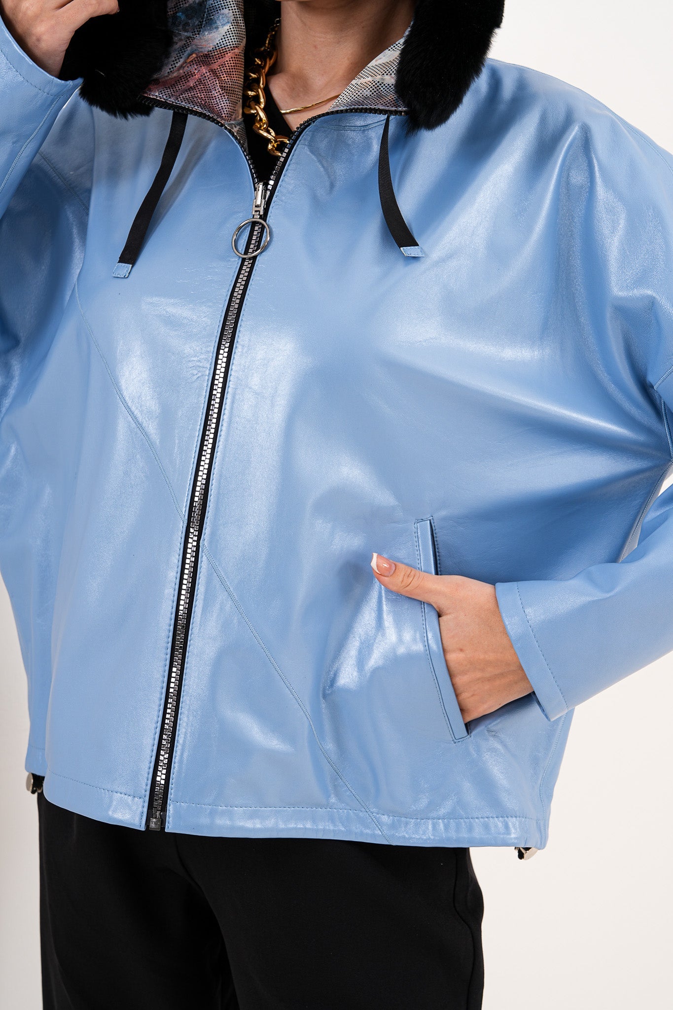 The Velora Sky Blue Reversible Lambskin Women Leather Jacket