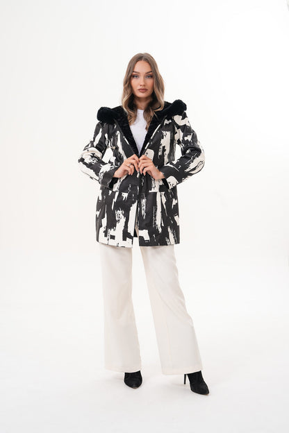 The Prisma Black & White Leather Women Jacket