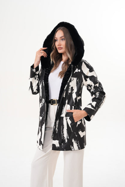 The Prisma Black & White Leather Women Jacket