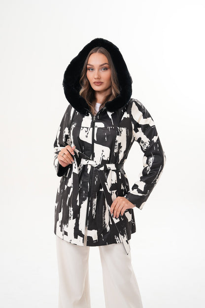 The Prisma Black & White Leather Women Jacket