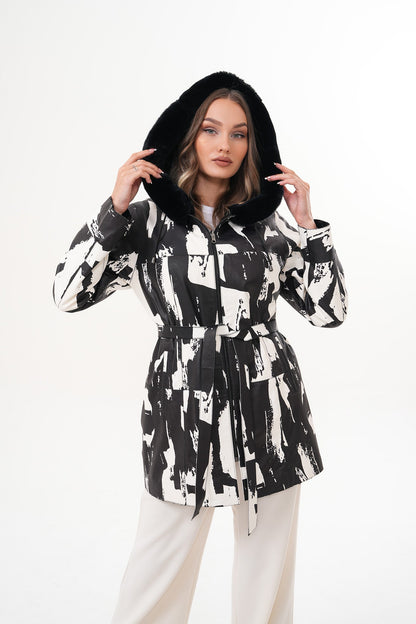 The Prisma Black & White Leather Women Jacket