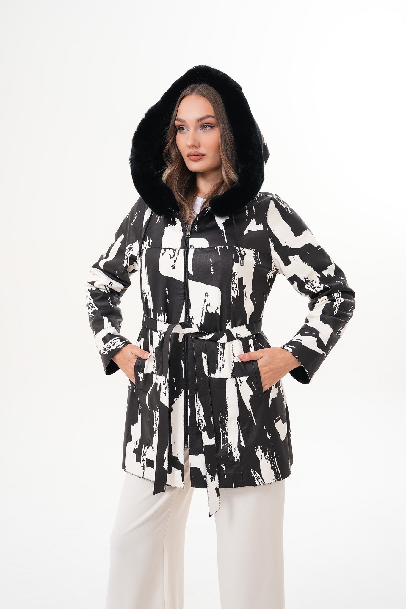 The Prisma Black & White Leather Women Jacket