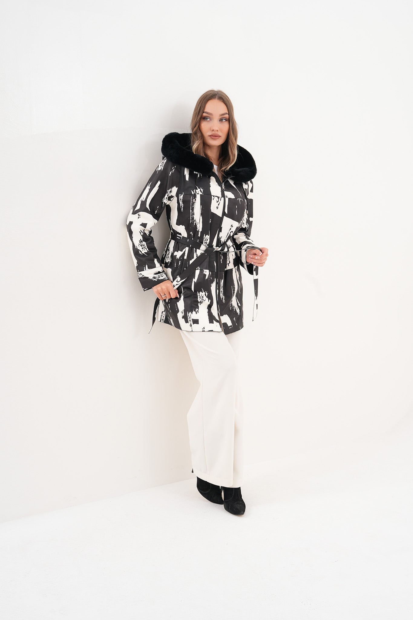 The Prisma Black & White Leather Women Jacket