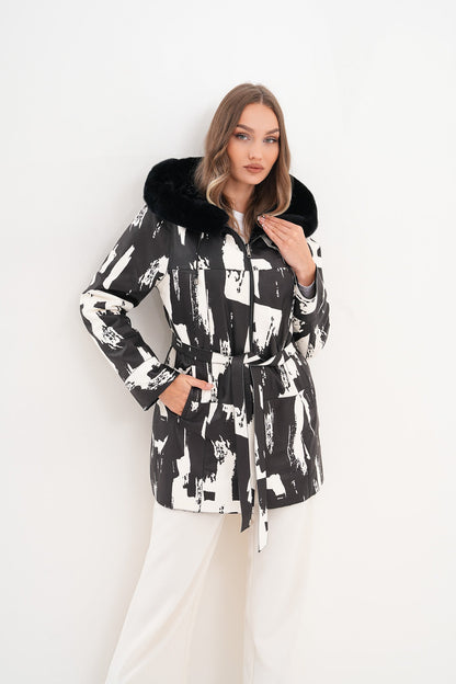 The Prisma Black & White Leather Women Jacket