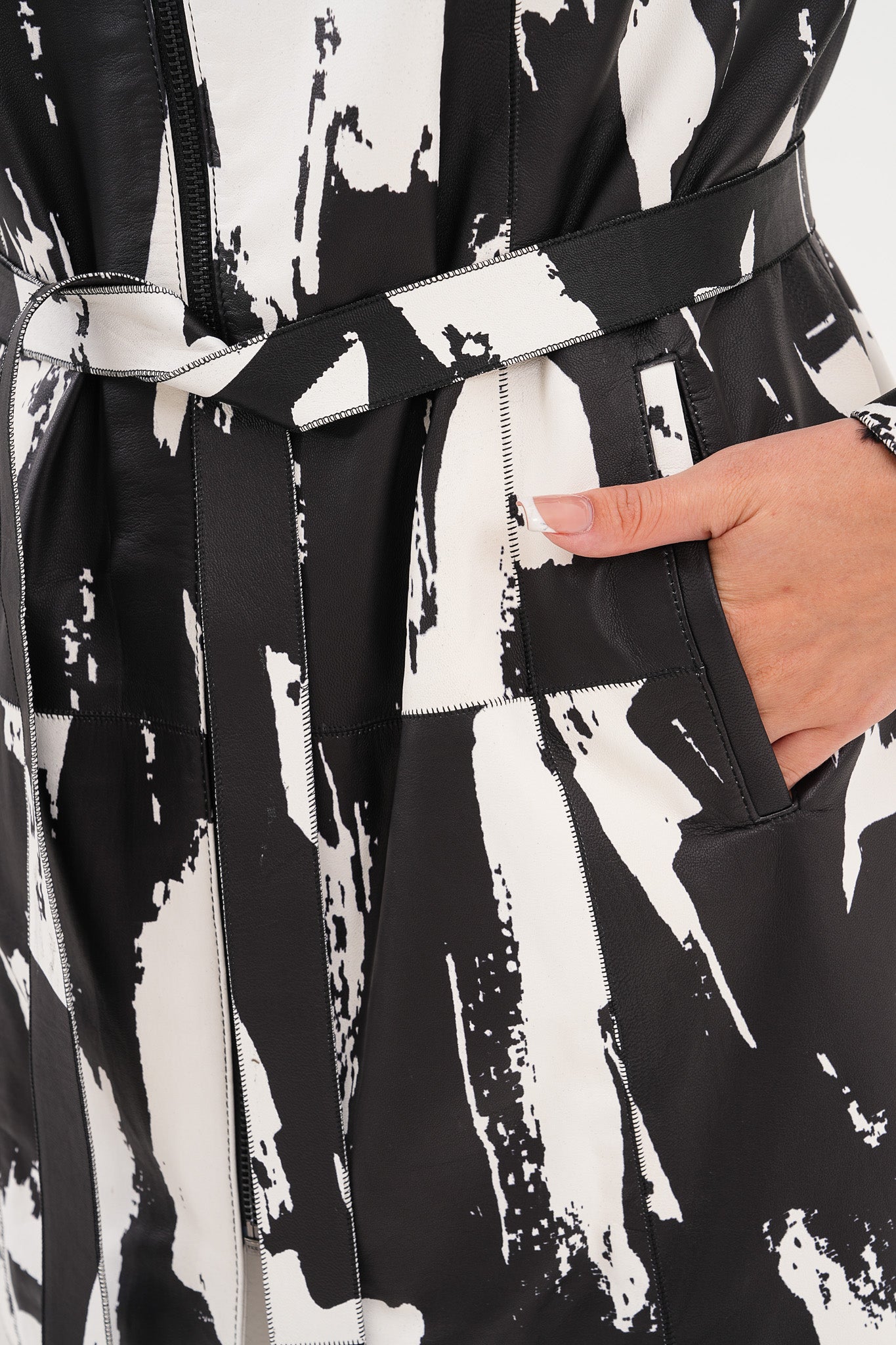 The Prisma Black & White Leather Women Jacket