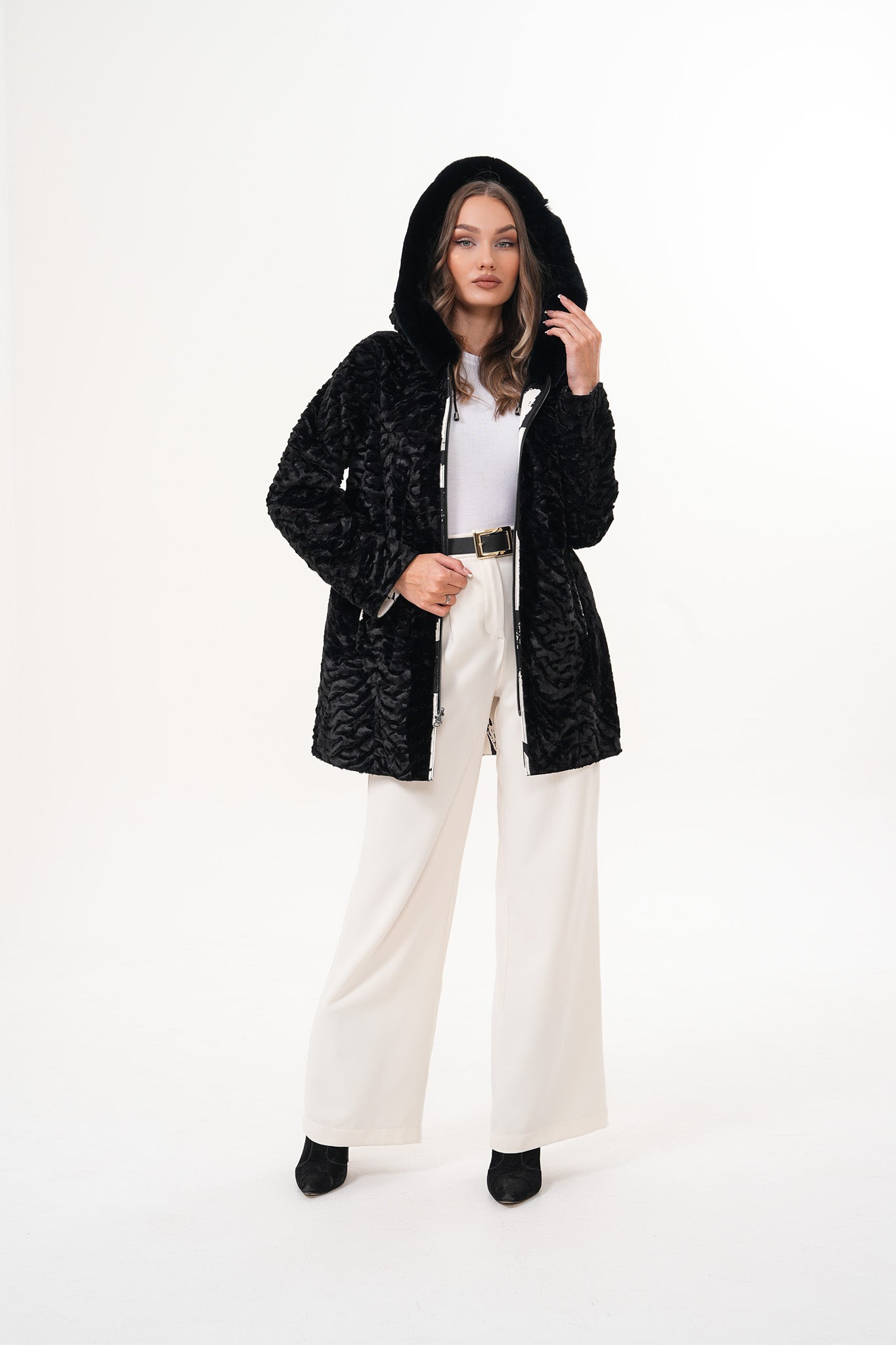 The Prisma Black & White Leather Women Jacket