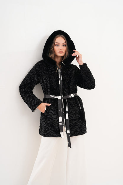 The Prisma Black & White Leather Women Jacket