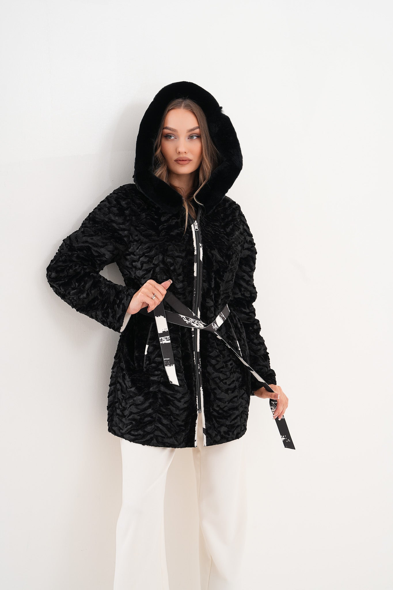 The Prisma Black & White Leather Women Jacket