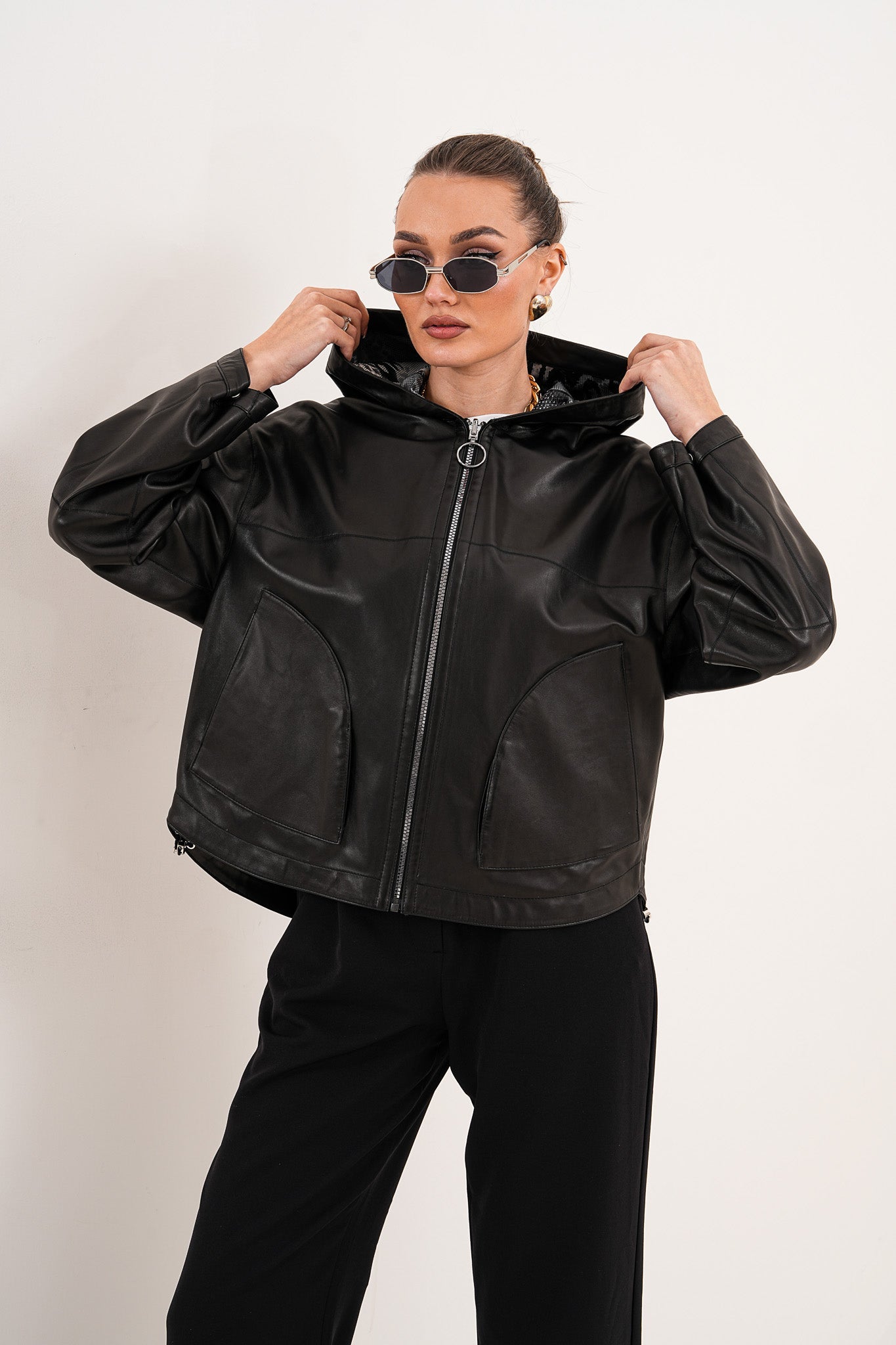 Vinci Leather Shoes The Calyra Reversible Leather Women Jacket – Black