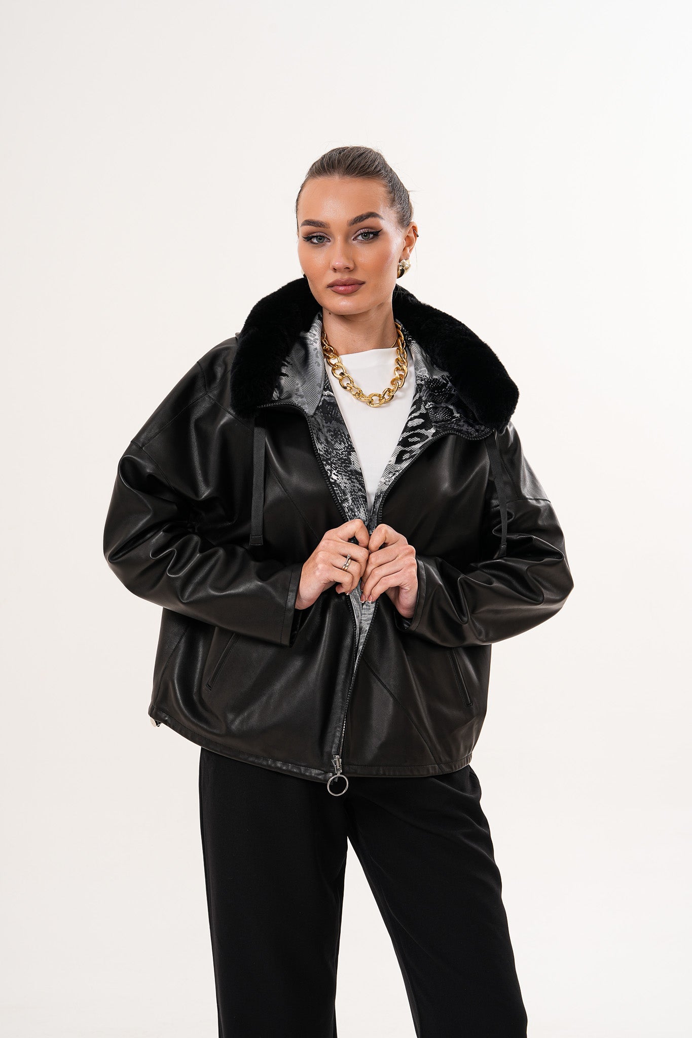The Velora Black Reversible Lambskin Women Leather Jacket