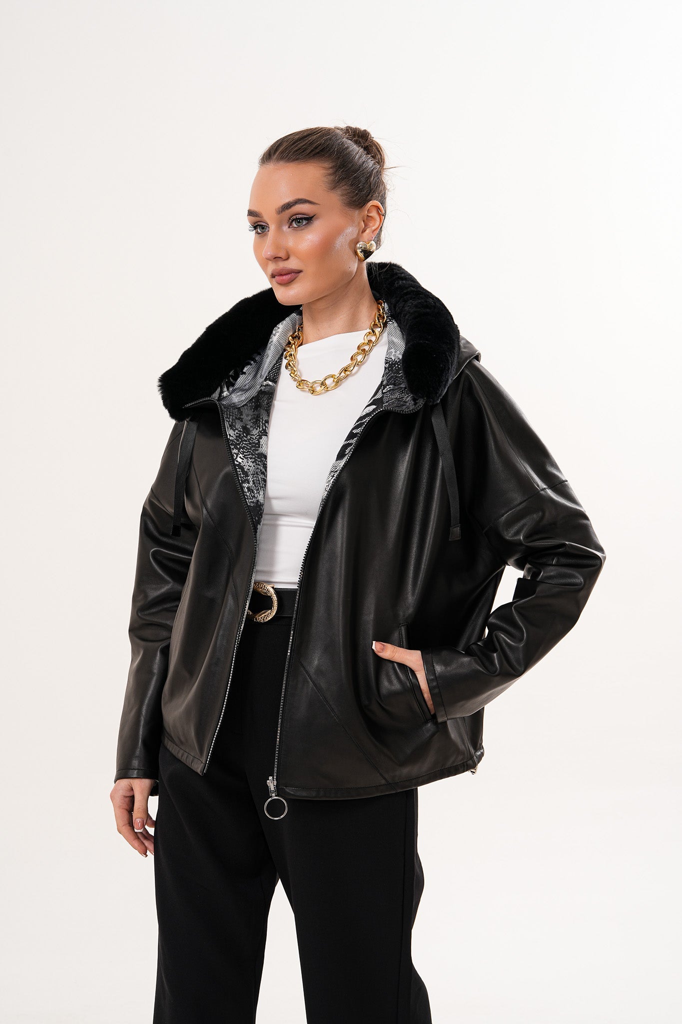 The Velora Black Reversible Lambskin Women Leather Jacket