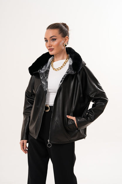 The Velora Black Reversible Lambskin Women Leather Jacket