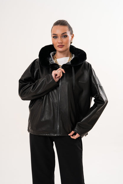 The Velora Black Reversible Lambskin Women Leather Jacket