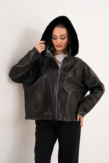 The Velora Black Reversible Lambskin Women Leather Jacket