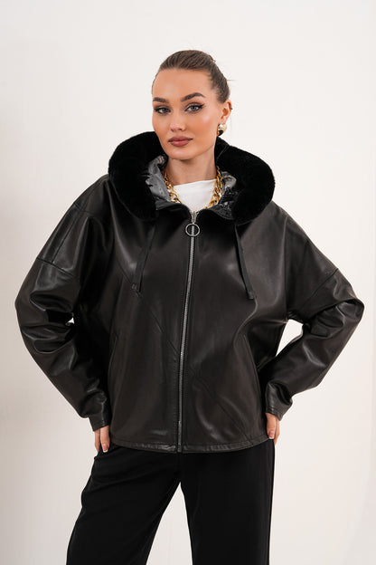 The Velora Black Reversible Lambskin Women Leather Jacket