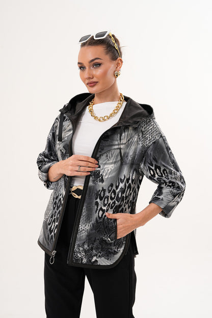 The Nyxara Reversible Hooded Black Leather Jacket