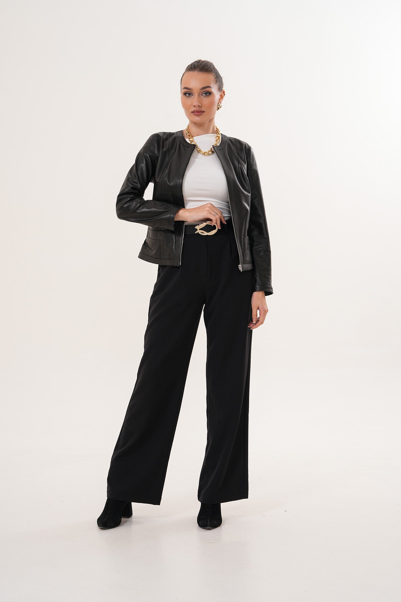 The Nyvessa Black Leather Women Jacket