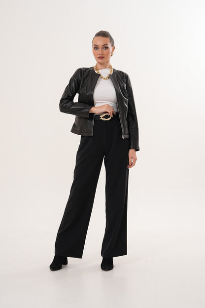 The Nyvessa Black Leather Women Jacket