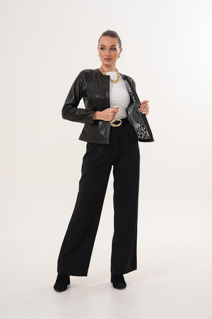 The Nyvessa Black Leather Women Jacket