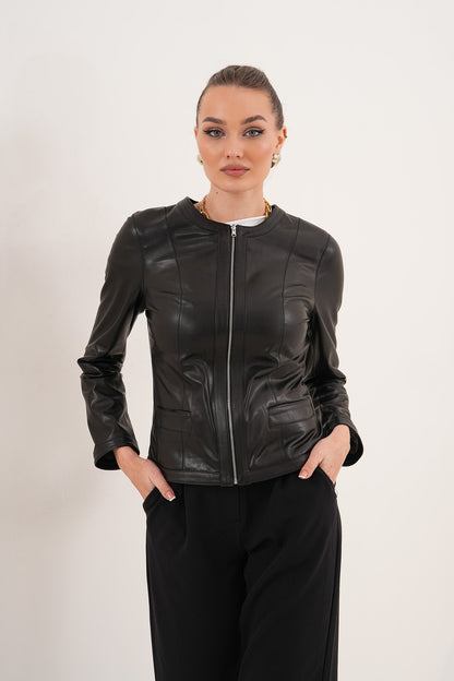 The Nyvessa Black Leather Women Jacket