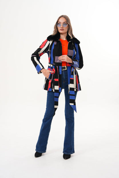 The Mirage Geo Pattern Leather Women Jacket