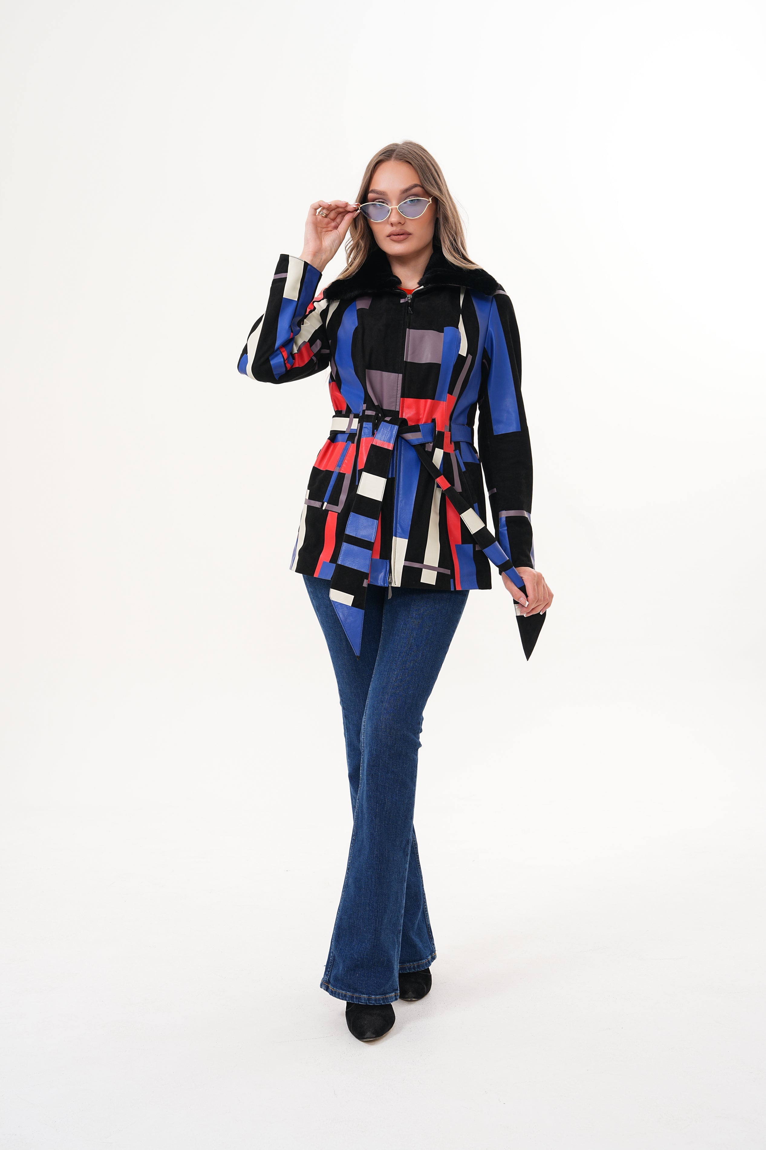 The Mirage Geo Pattern Leather Women Jacket