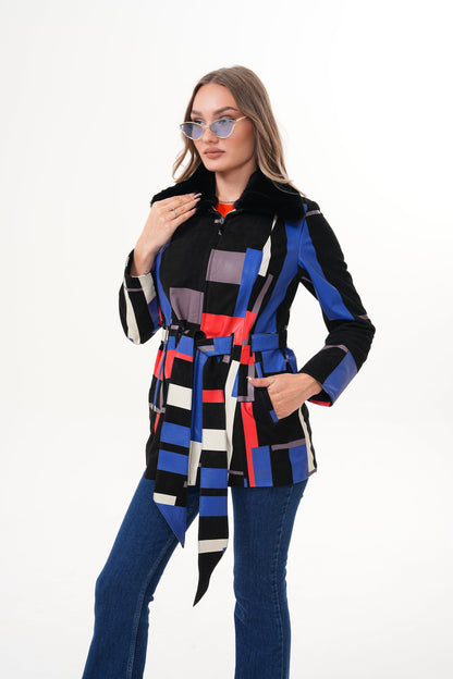 The Mirage Geo Pattern Leather Women Jacket