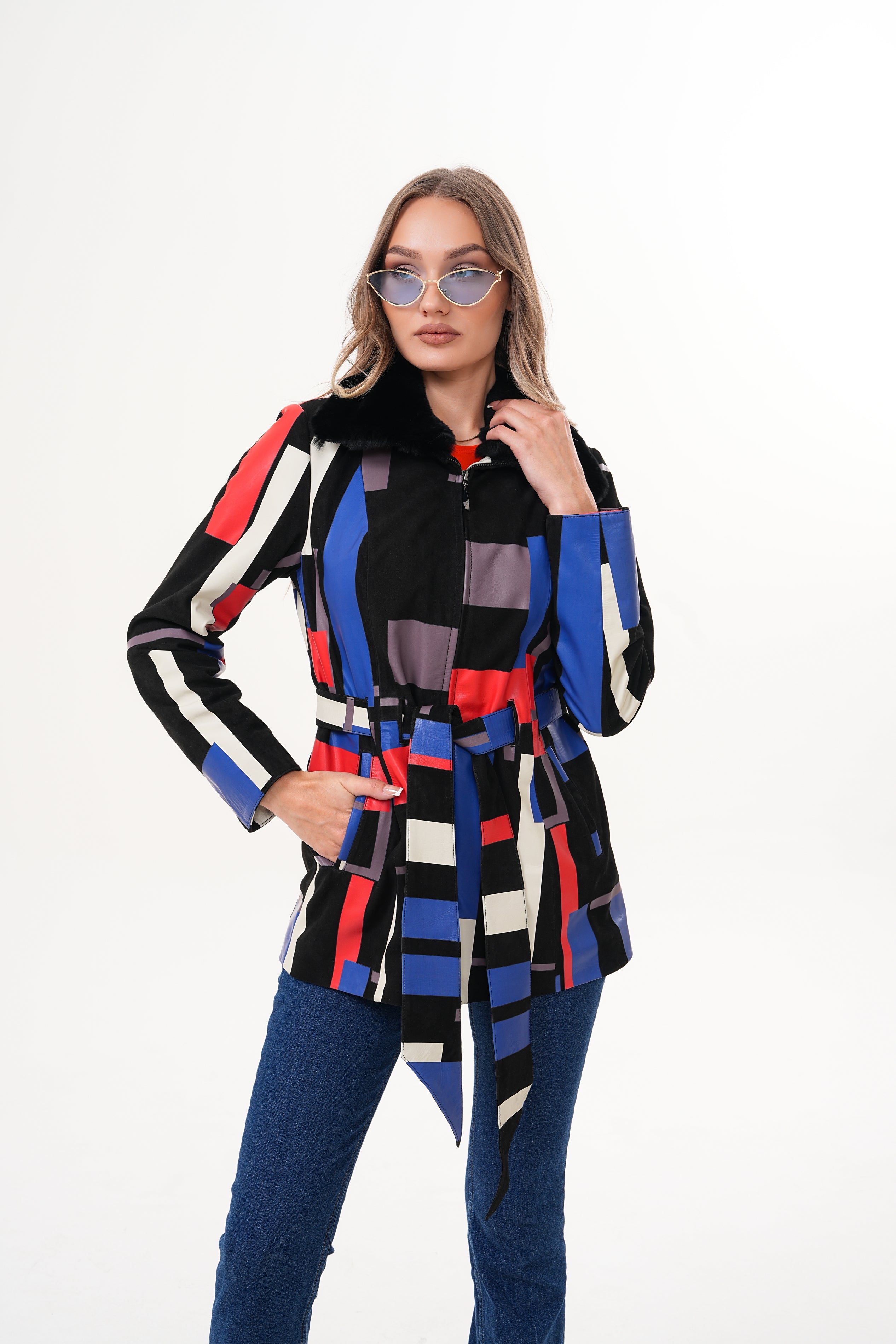 The Mirage Geo Pattern Leather Women Jacket