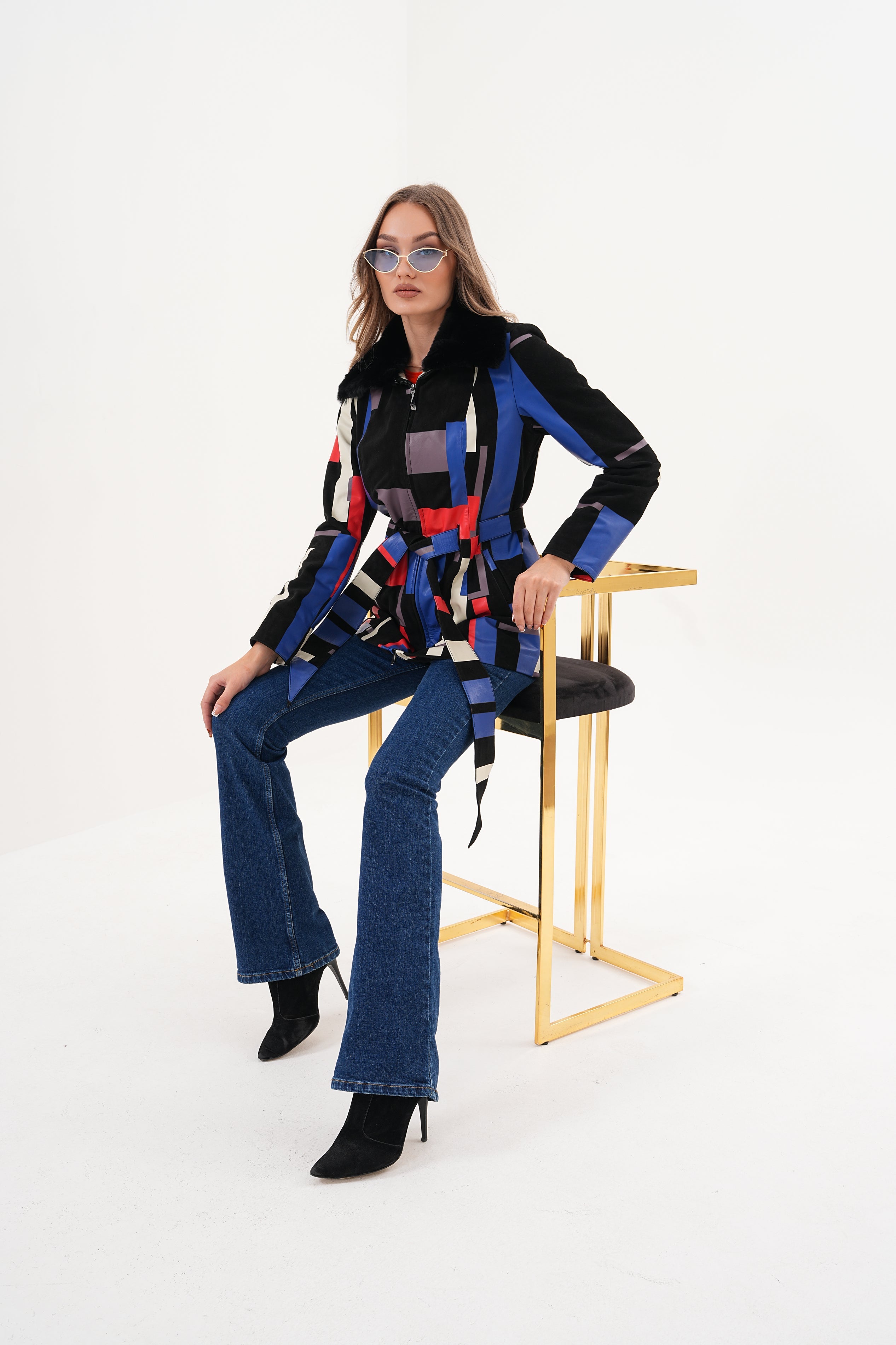 The Mirage Geo Pattern Leather Women Jacket