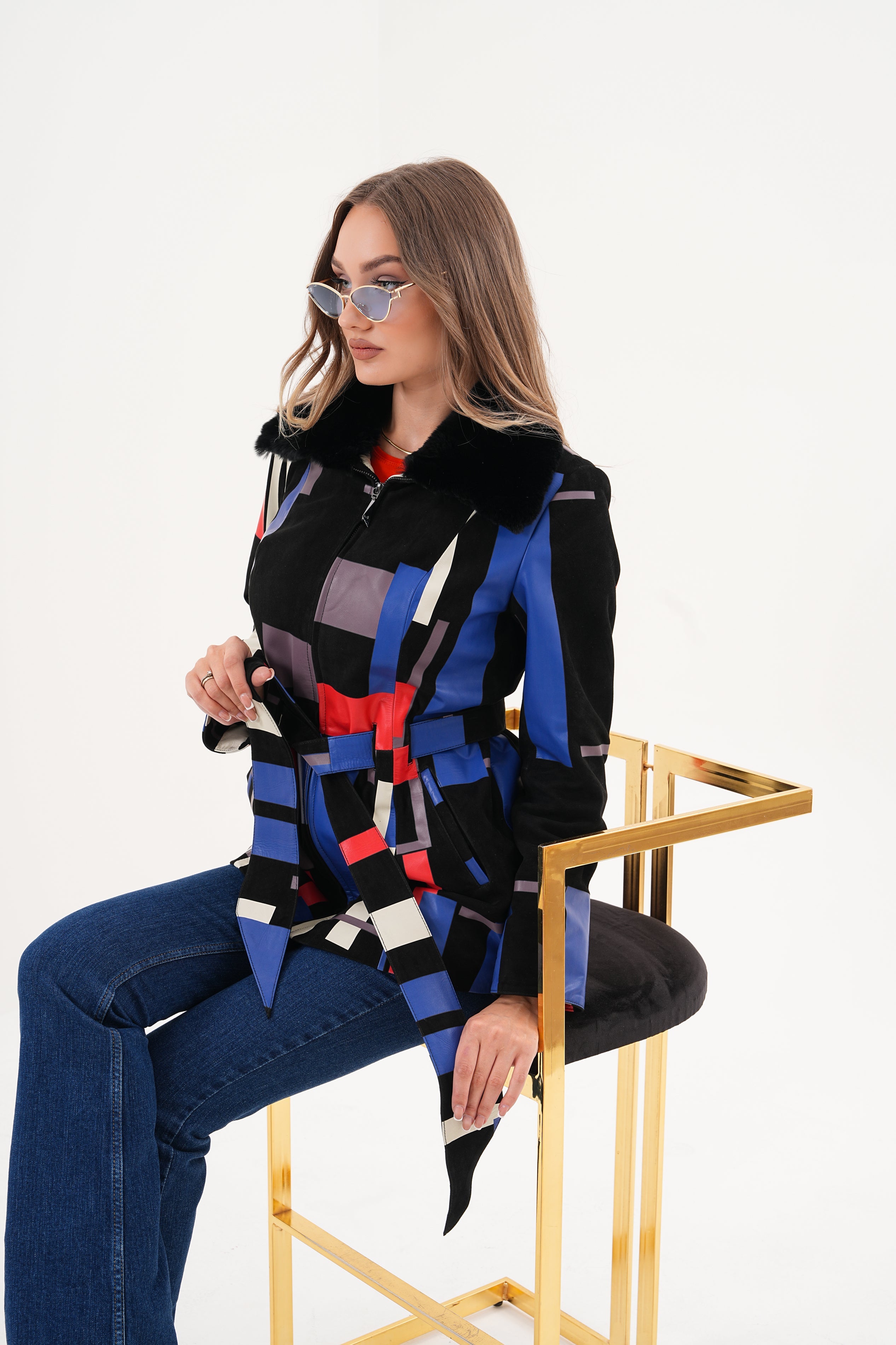 The Mirage Geo Pattern Leather Women Jacket