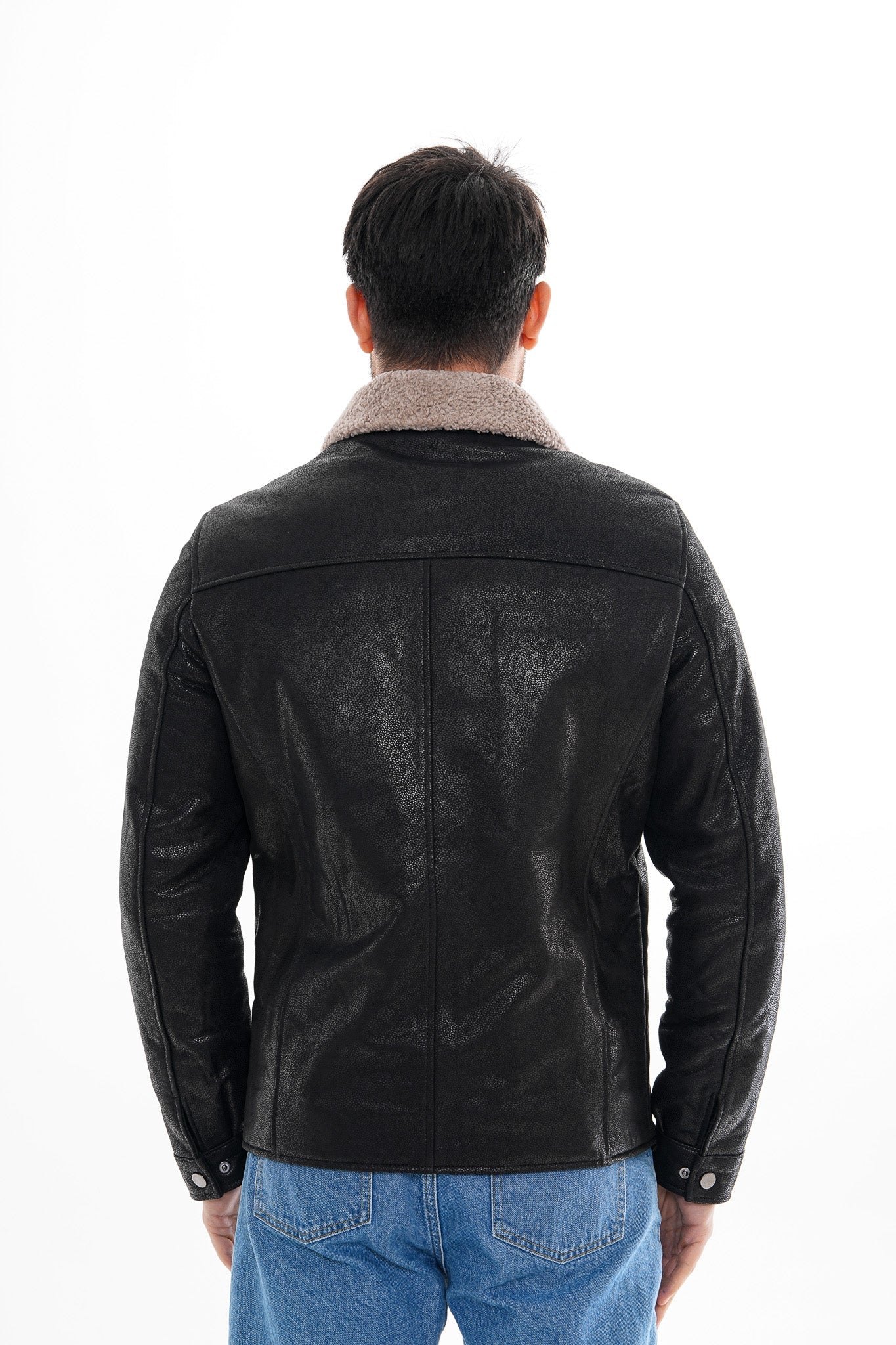 The Sarnico Black Shearling Collar Leather Jacket