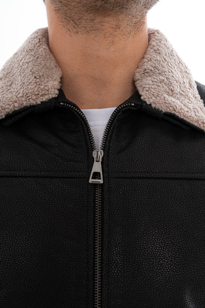 The Sarnico Black Shearling Collar Leather Jacket