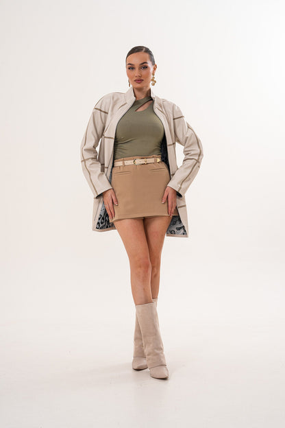 The Prado Reversible Cream  Leather Women Jacket