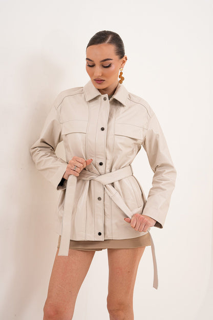 Vinci Leather Shoes The Eira Cream Leather Women Jacket