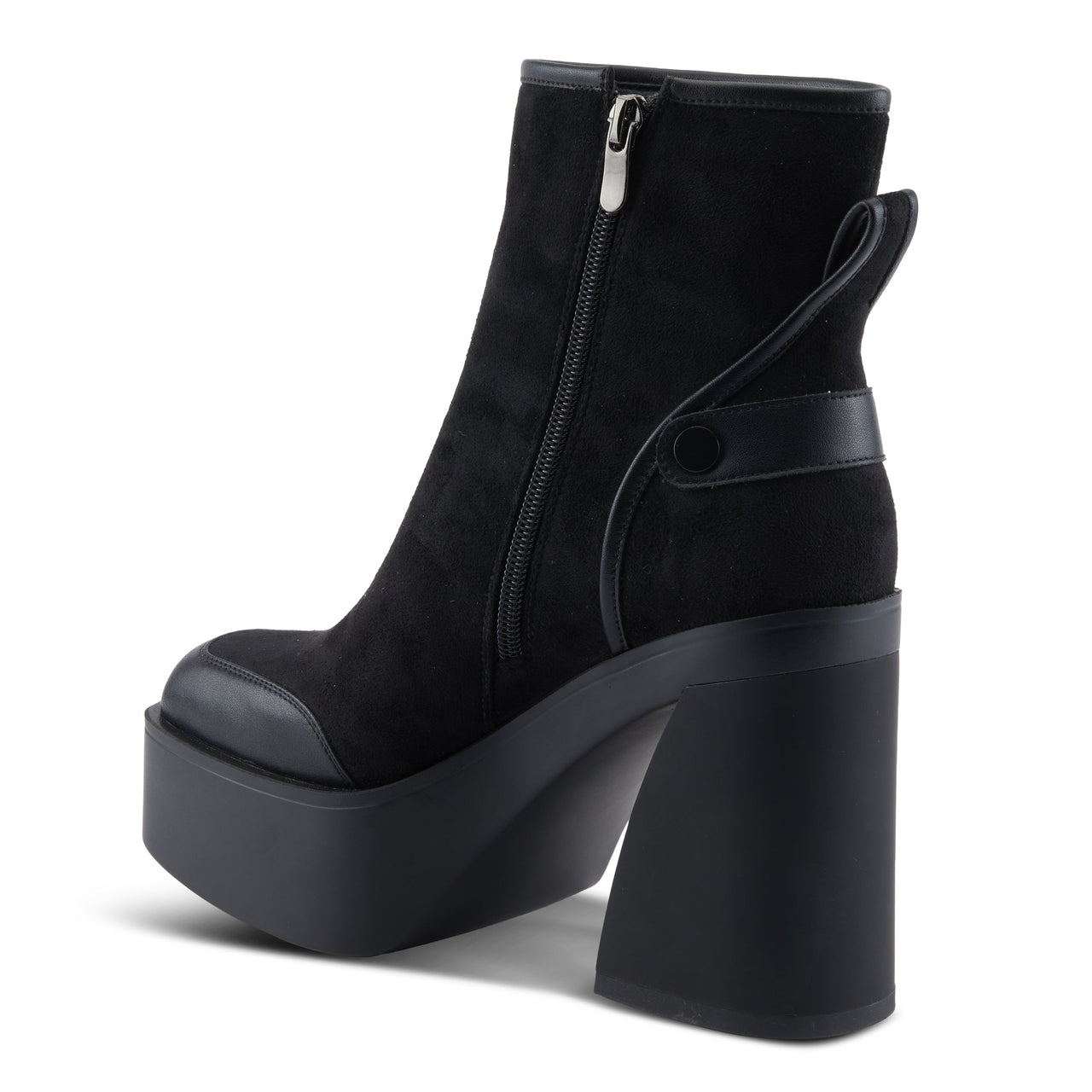 Black leather Azura Innovatia boots with stylish buckle detailing and durable rubber soles