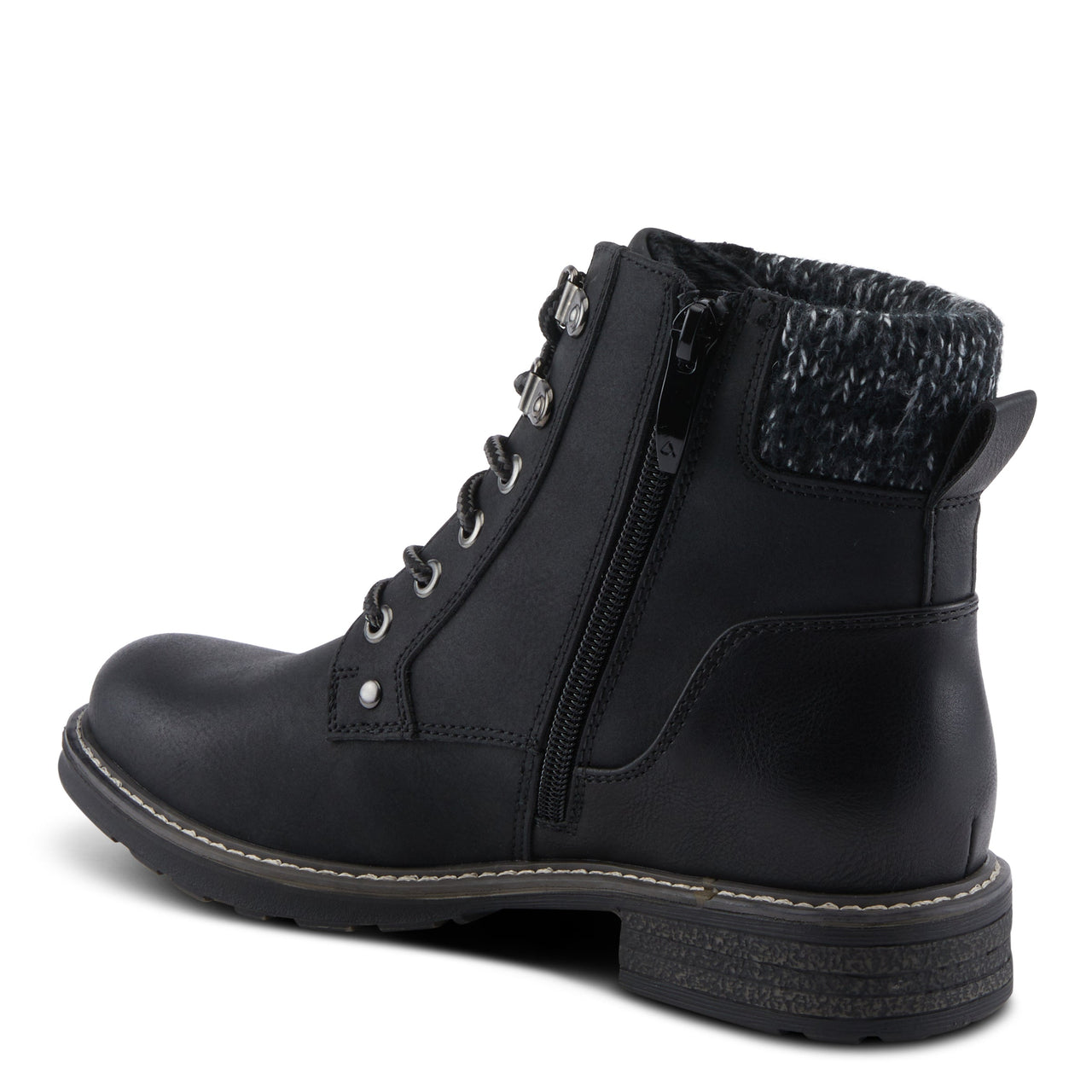  Black patent leather ankle boots with lace-up front and platform sole