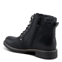 Thumbnail for  Black patent leather ankle boots with lace-up front and platform sole