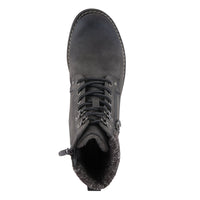 Thumbnail for  Black leather combat boots with lace-up front and lug sole