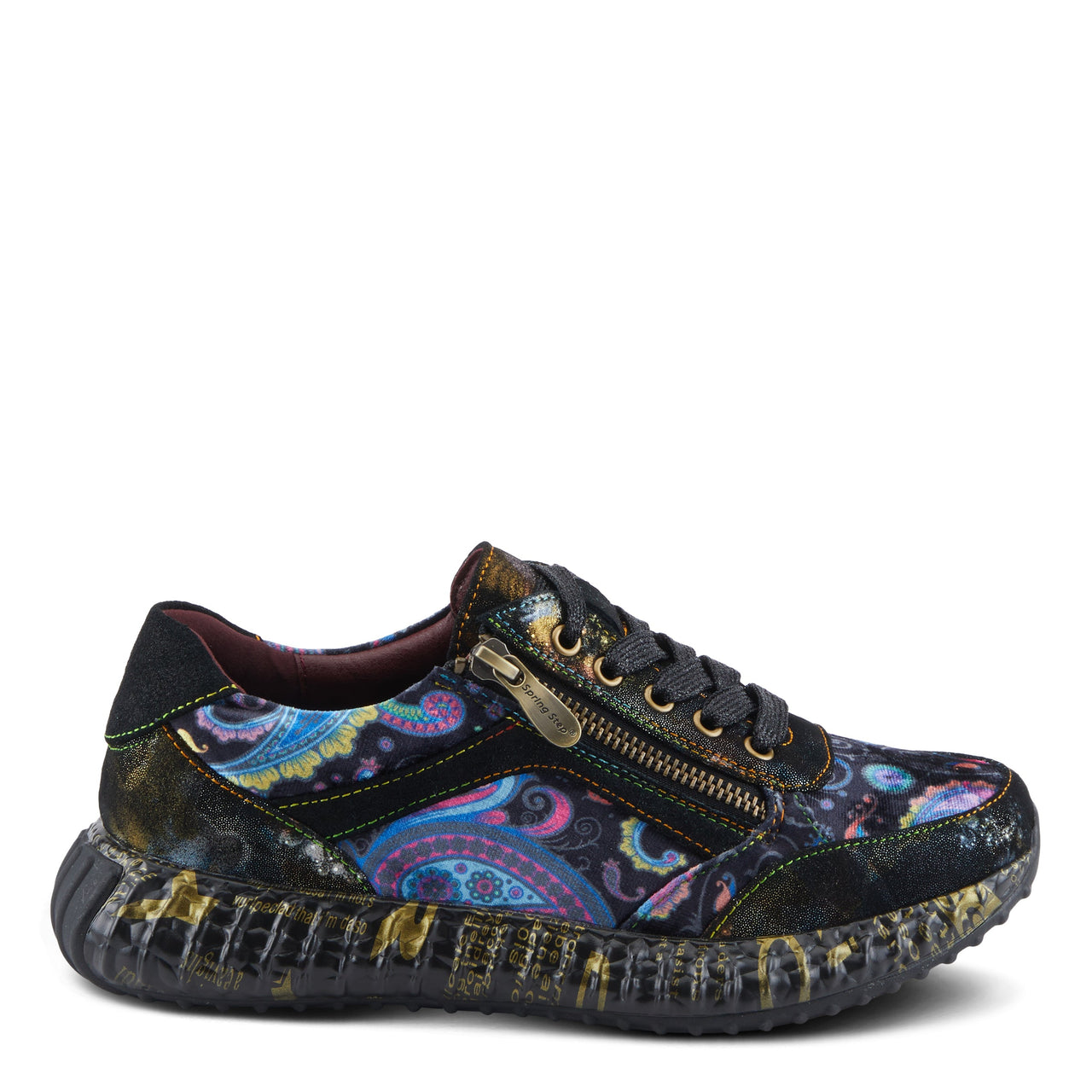 Trendy L'ARTISTE JAVANA SNEAKERS in Taupe Multi-color Leather with Floral Design