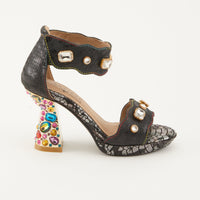 Thumbnail for A pair of L'ARTISTE JEWELL closed back sandals in brown leather with floral accents and adjustable ankle strap